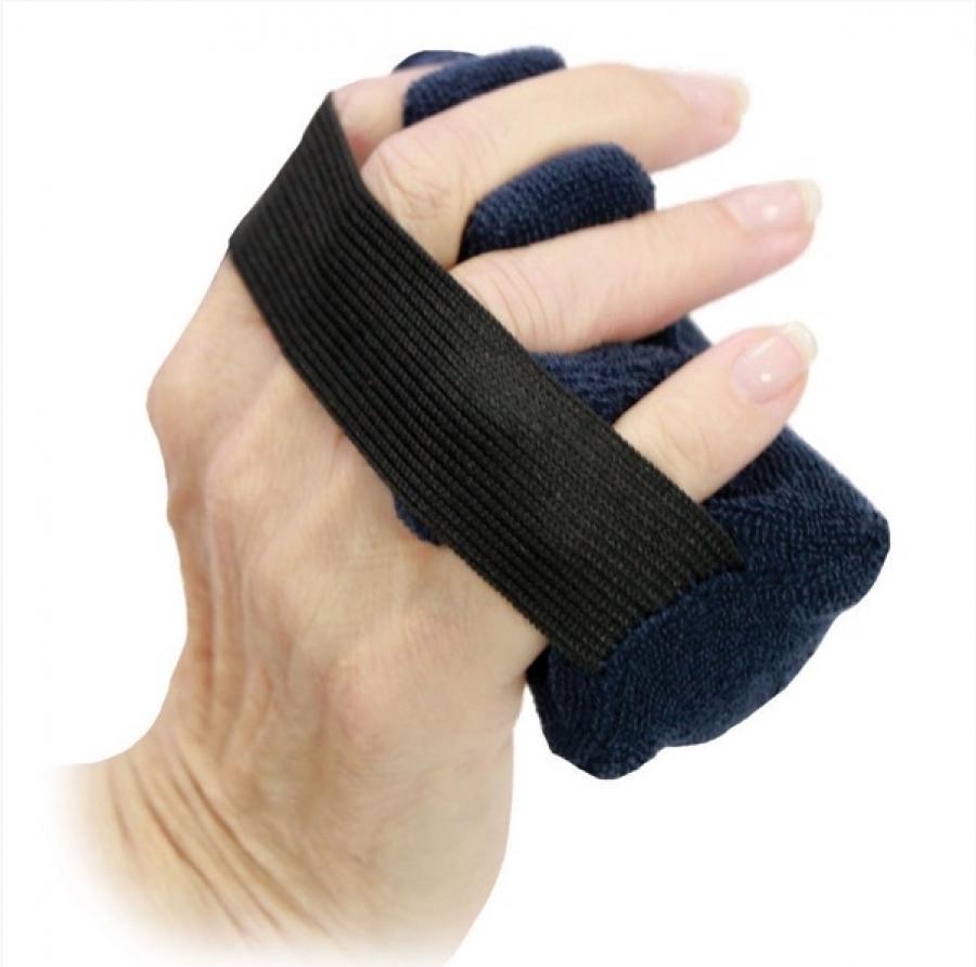 FINGER CONTRACTURE CUSHION WITH PADDED FINGER SEPARATORS AND THICK ELASTIC BAND